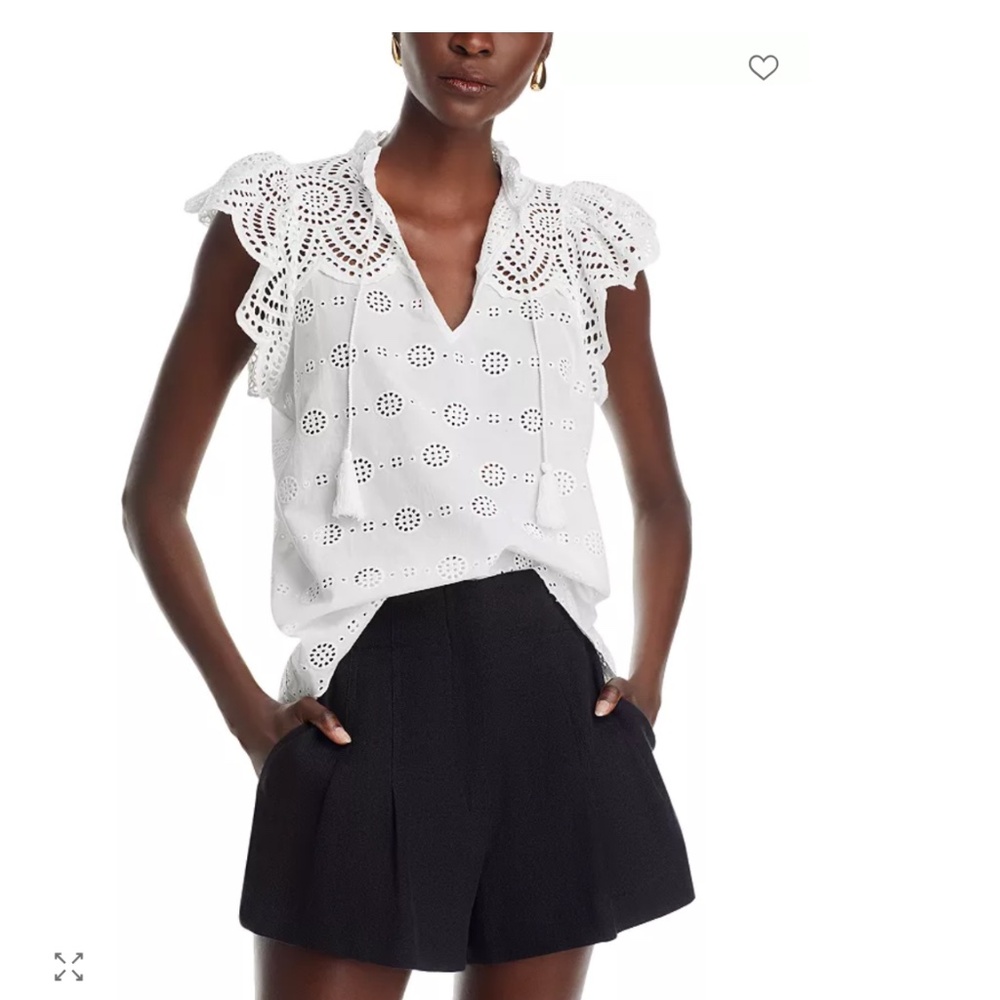AQUA Cotton Eyelet Flutter Sleeve Top – NWT – White